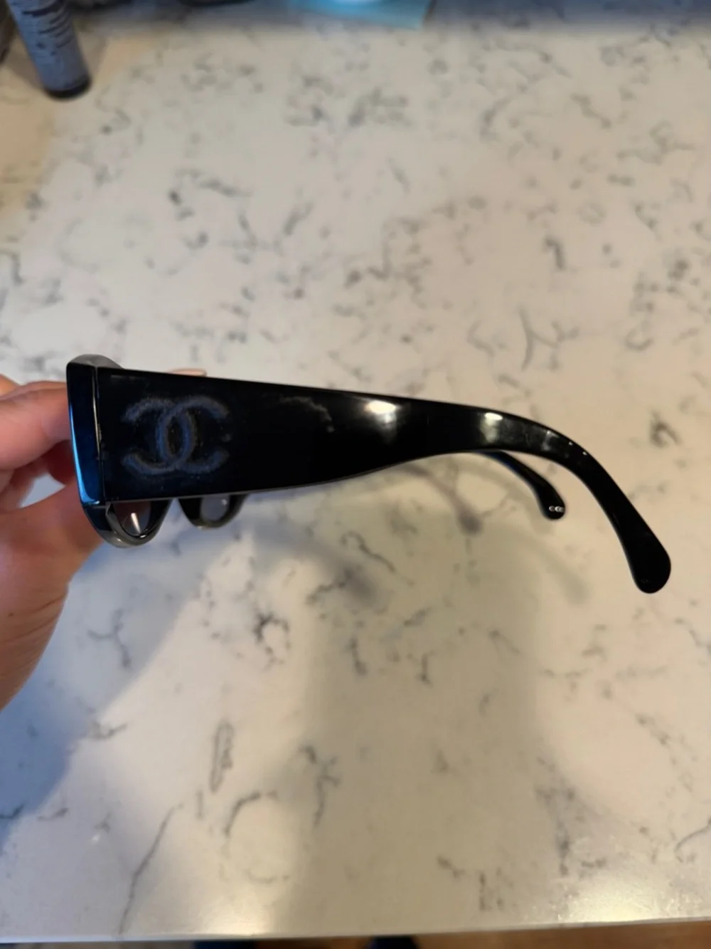 CHANEL Black Oval Sunglasses with Gradient Gray Lenses - Picture 2 of 7